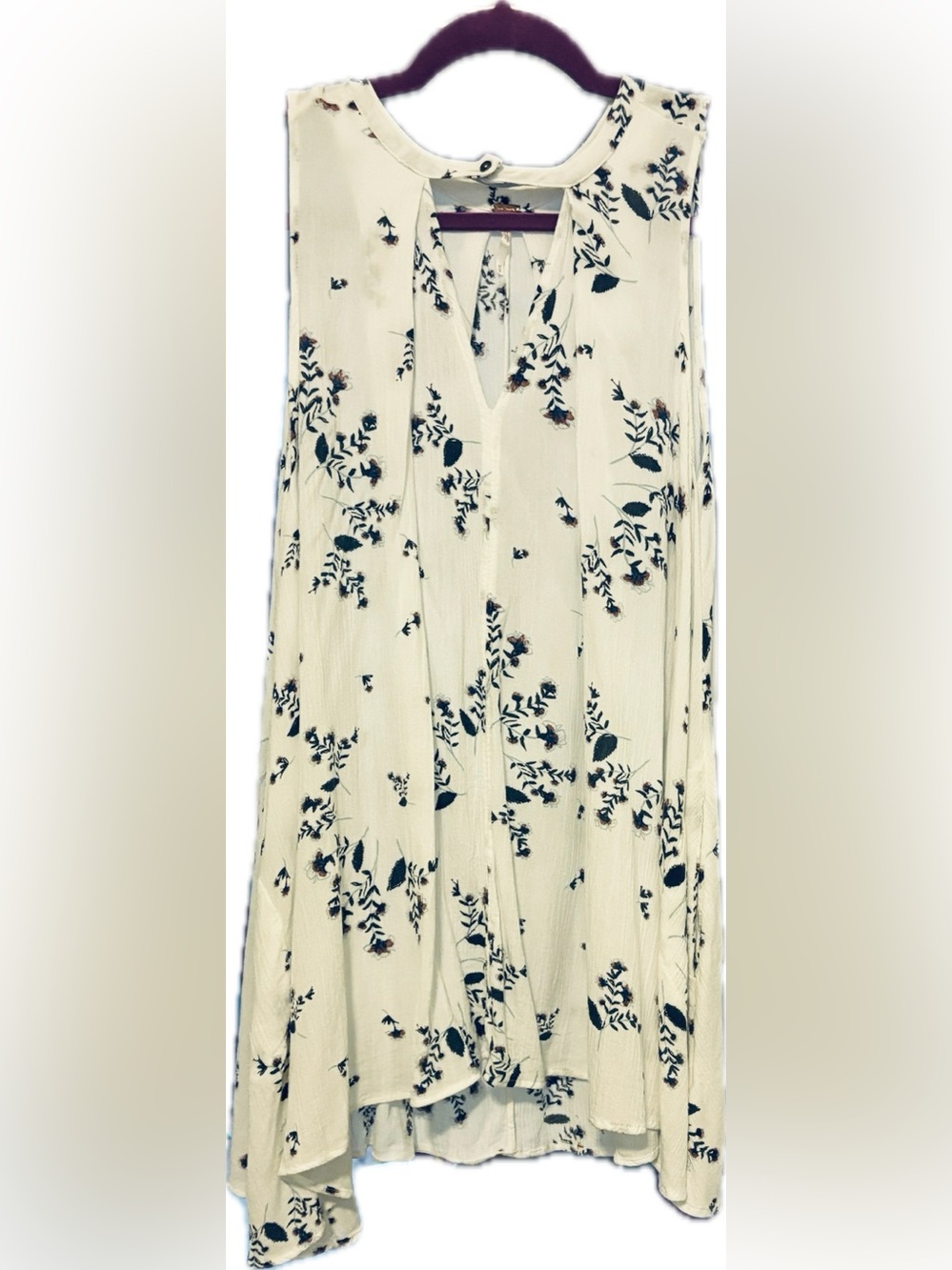 Free People White Floral Keyhole Tunic